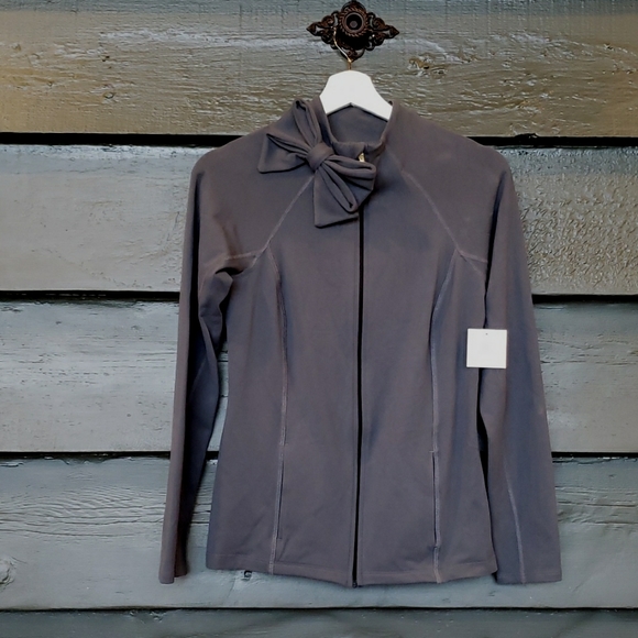 KATE SPADE x BEYOND YOGA Arica Grey Neck Bow Front Zip Jacket sz S Women's NEW - Picture 6 of 16